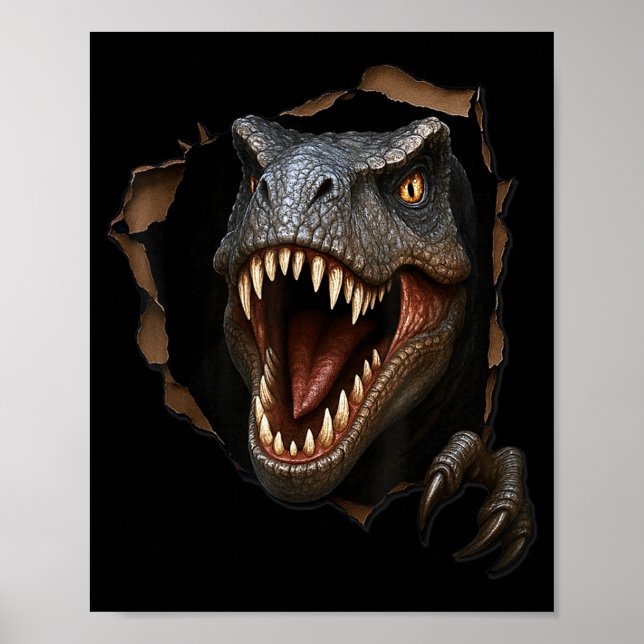 Dinosaur Raptor Sönderriven Tyg Rollig 3D-grafik Poster (Framsidan)