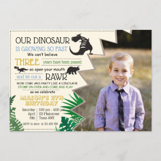 Dinosaur Rawr anpassar OSAN på bildfödelsedagsdage Inbjudningar