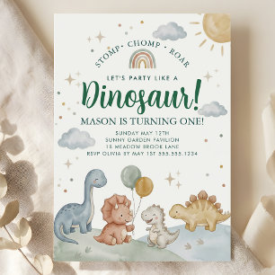 Dinosaur Rawr Chomp Rawr 1-årsfest för pojkar  Inbjudningar