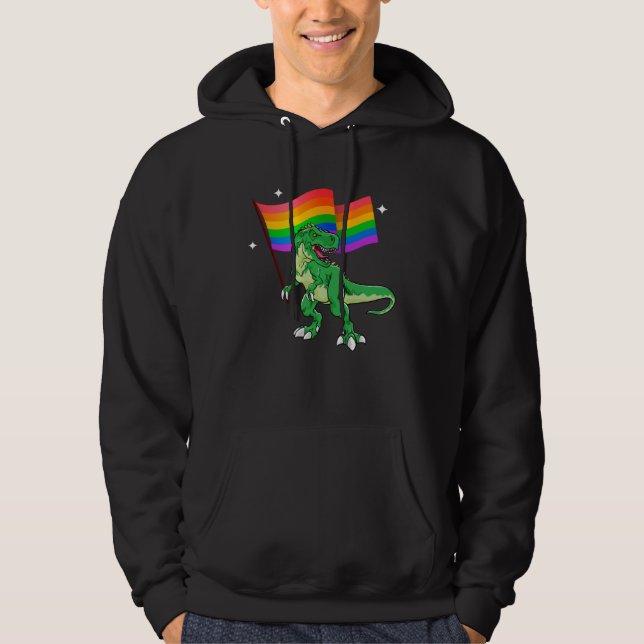 Dinosaur Rawr Pride Parade Gay & Lesbian Rainbow F Hoodie (Framsida)