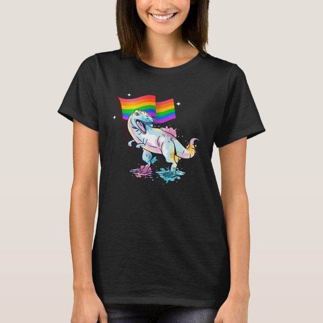 Dinosaur Rawr Pride Parade Gay & Lesbian Rainbow F T Shirt (Framsida)