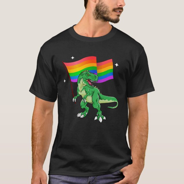 Dinosaur Rawr Pride Parade Gay & Lesbian Rainbow F T Shirt (Framsida)