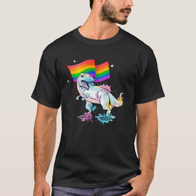 Dinosaur Rawr Pride Parade Gay & Lesbian Rainbow F T Shirt (Framsida)