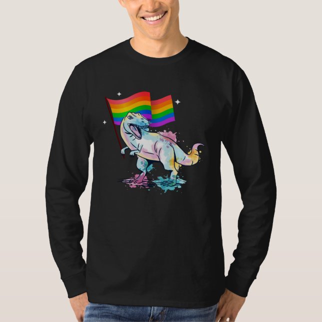 Dinosaur Rawr Pride Parade Gay & Lesbian Rainbow F T Shirt (Framsida)