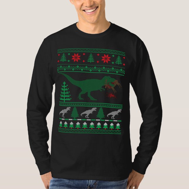 Dinosaur Reindeer Träd Rex Uggig julsötare T Shirt (Framsida)