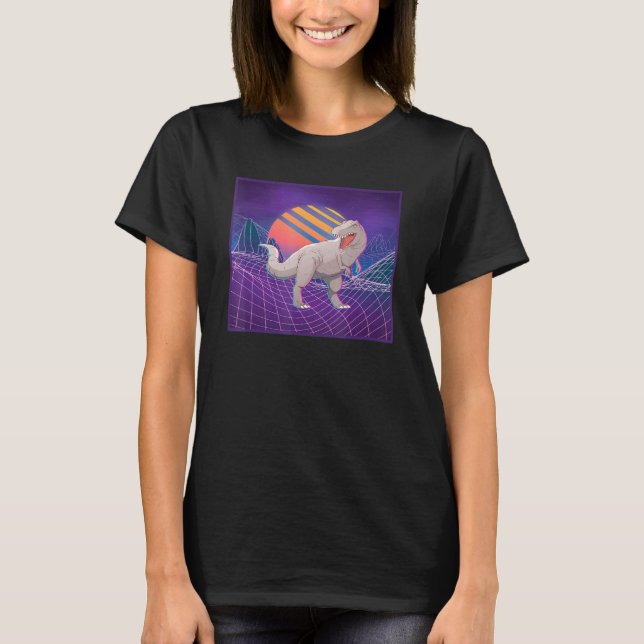 Dinosaur Retro Computer Ligcape Sunset Vaporwave T Shirt (Framsida)