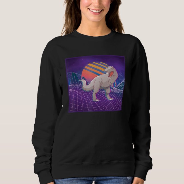 Dinosaur Retro Computer Ligcape Sunset Vaporwave T Shirt (Framsida)