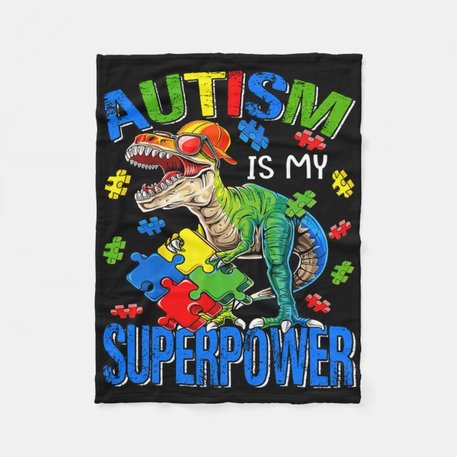 Dinosaur Rex Autism är min supermaktism Awaren Fleecefilt (Framsidan)