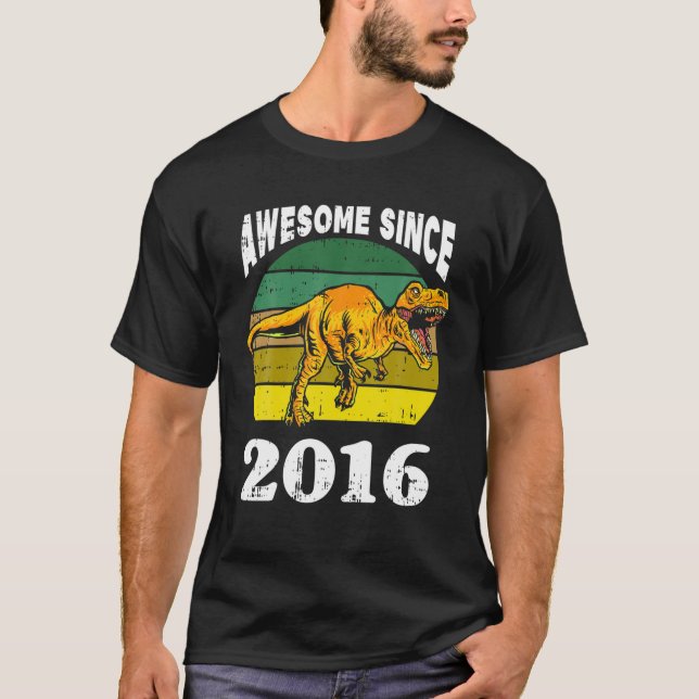 Dinosaur Rex Awesome Since 2016 6Th Birthday 6 Yea T Shirt (Framsida)