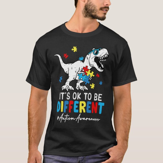 Dinosaur Rex Different Autism Awareness Month Puzz T Shirt (Framsida)