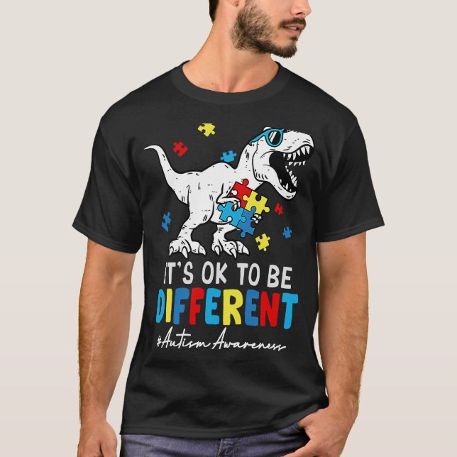 Dinosaur Rex Different Autism Awareness Month Puzz T Shirt (Framsida)
