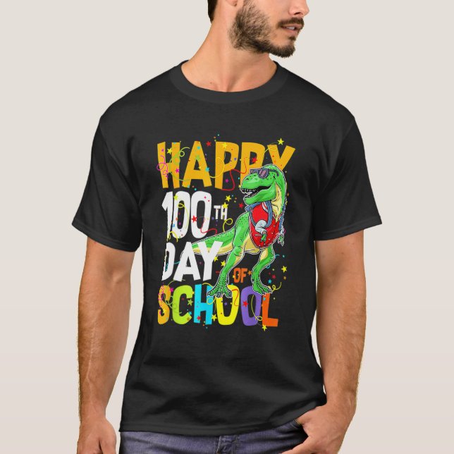 Dinosaur Rex Happy 100th Day Of School Dino Kids 1 T Shirt (Framsida)