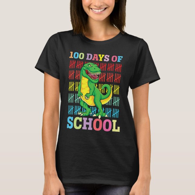 Dinosaur Rex Happy 100th Day Of School Dino Kids 1 T Shirt (Framsida)