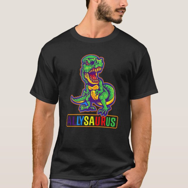Dinosaur Rex Hbtq Hbt Stolt Pride Flagga Allysauru T Shirt (Framsida)