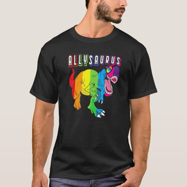 Dinosaur Rex Lgbt Gay pride Flagga Allysaurus Ally T Shirt (Framsida)