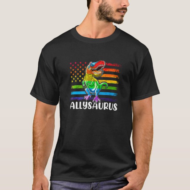 Dinosaur Rex Lgbt Gay pride Flagga Allysaurus Ally T Shirt (Framsida)