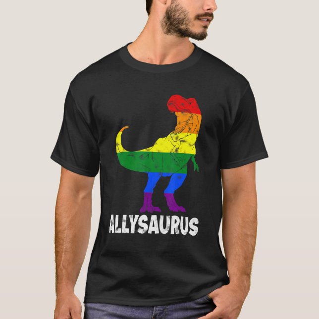 Dinosaur Rex Lgbt Gay pride Flagga Allysaurus Ally T Shirt (Framsida)