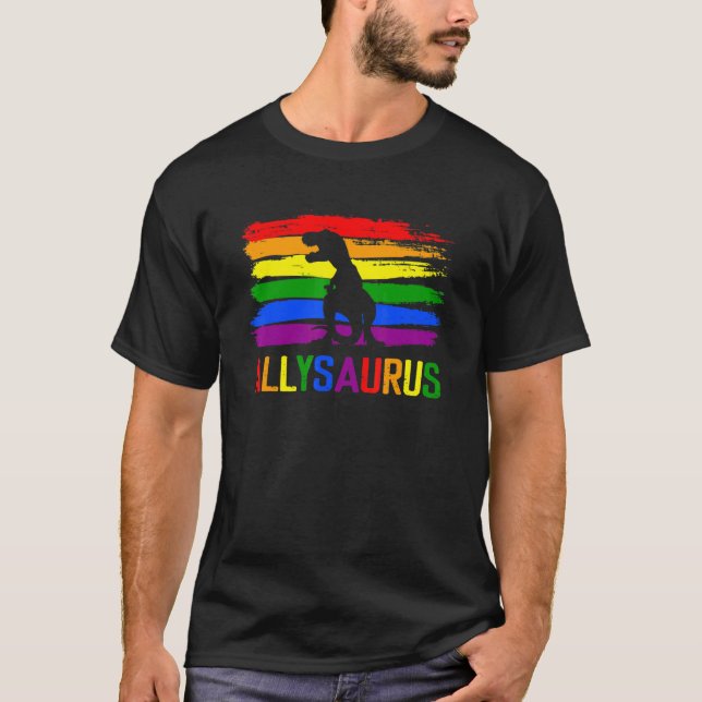 Dinosaur Rex Lgbt Gay pride Flagga Allysaurus Ally T Shirt (Framsida)