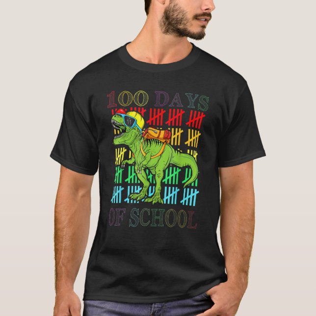 Dinosaur Rex Lycklig 100-dagarsdag för skolungdoma T Shirt (Framsida)