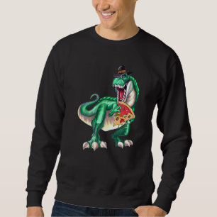 Dinosaur Rex Pilgrim Hatt Pizza Thanksgiving Vegan Lång Ärmad Tröja