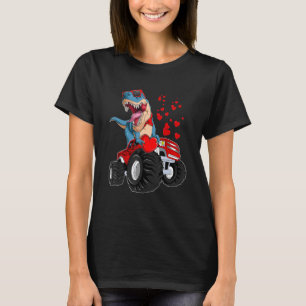 Dinosaur Rex Riding Monster Lastbil Valentines day T Shirt
