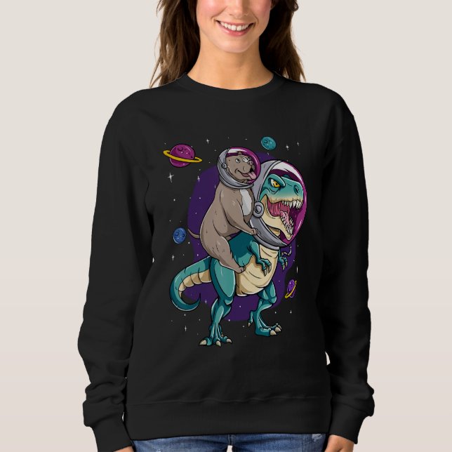 Dinosaur Rex Space Planets Sparkles T Shirt (Framsida)