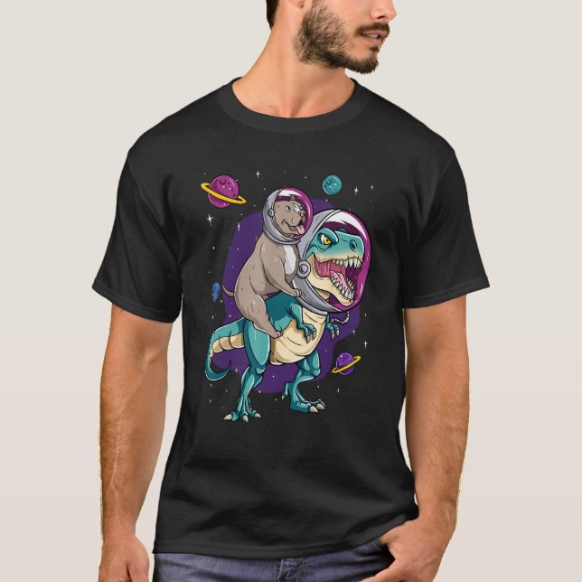 Dinosaur Rex Space Planets Sparkles T Shirt (Framsida)