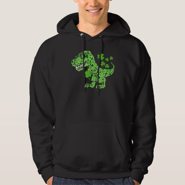 Dinosaur Rex St patricks day Shamrock Vuxna Manar  Hoodie (Framsida)