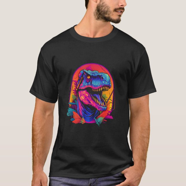Dinosaur Rex Synthwave Vaporwave Retro 80s Chillwa T Shirt (Framsida)
