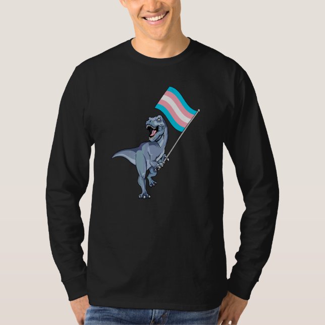 Dinosaur Rex Transgender Pride Flagga LGbt Lesbisk T Shirt (Framsida)