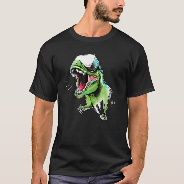Dinosaur Rex Virtuell Reality Äventyr Game Gif T Shirt (Framsida)