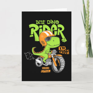 Dinosaur ridande på motorcykel kort