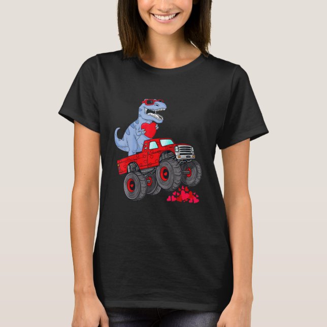 Dinosaur Ridding Truck I Steal Hearts Valentines D T Shirt (Framsida)
