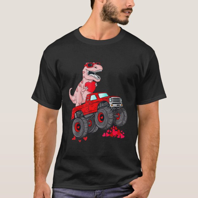 Dinosaur Ridding Truck I Steal Hearts Valentines D T Shirt (Framsida)