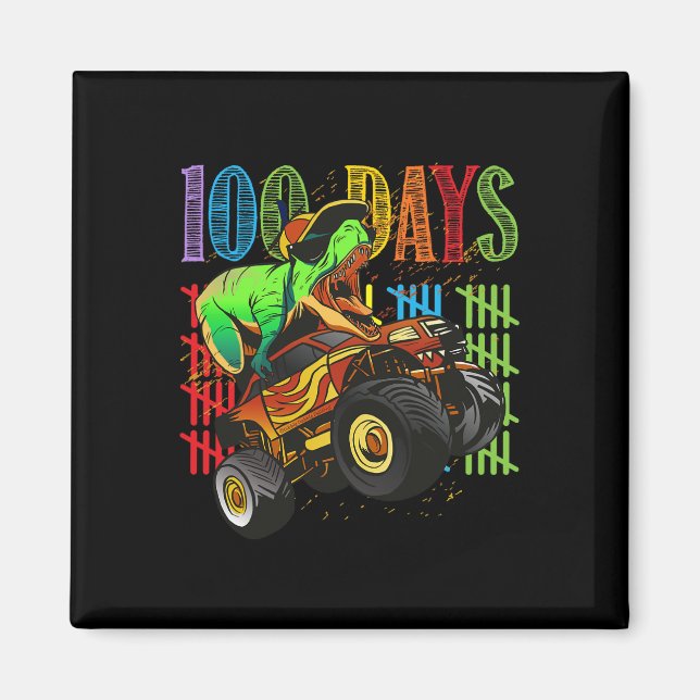 Dinosaur Riding a Monster Lastbil 100 dagar i skol Magnet (Framsidan)