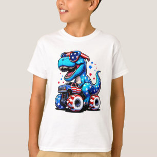 Dinosaur Riding American Flagga Lastbil den 4 juli T Shirt