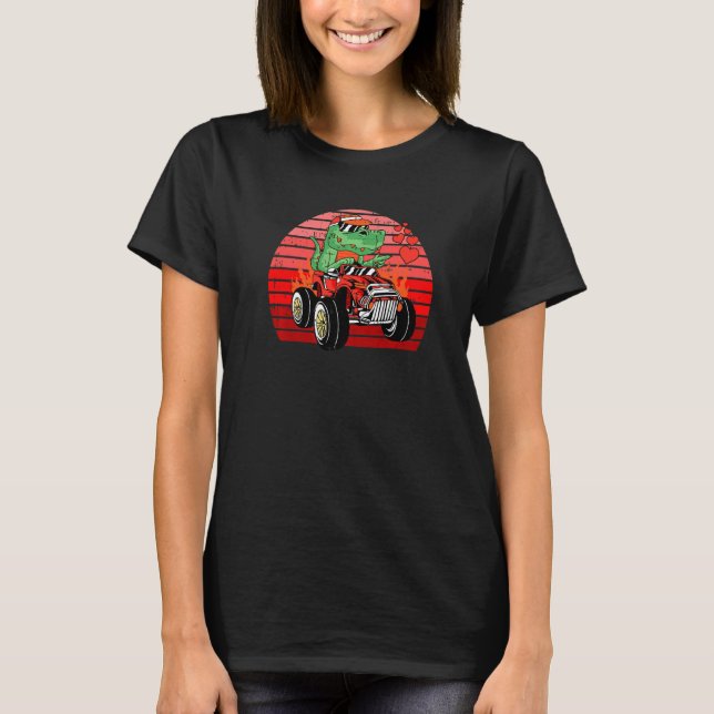 Dinosaur Riding Car Valentines day Retro Rex Kärle T Shirt (Framsida)