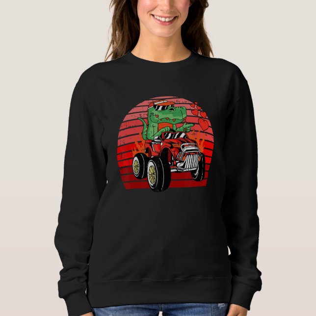 Dinosaur Riding Car Valentines day Retro Rex Kärle T Shirt (Framsida)