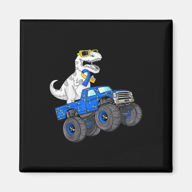 Dinosaur Riding Lastbil World Down Syndrome Day Bo Magnet (Framsidan)