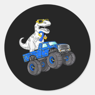Dinosaur Riding Lastbil World Down Syndrome Day Bo Runt Klistermärke