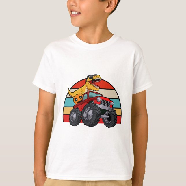 Dinosaur Riding Monster Lastbil Lazy Halloween Cos T Shirt (Framsida)
