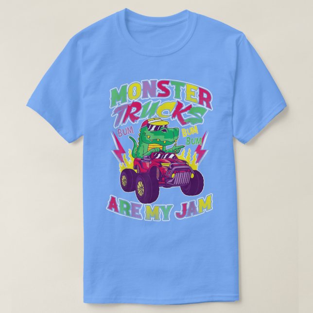 Dinosaur Riding Monster Truck Kids Monster Trucks  T Shirt (Design framsida)