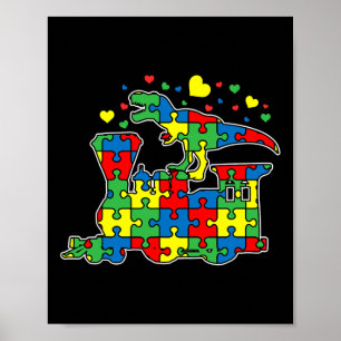 Dinosaur Riding Train Pusselbit Autism Medvetenhet Poster