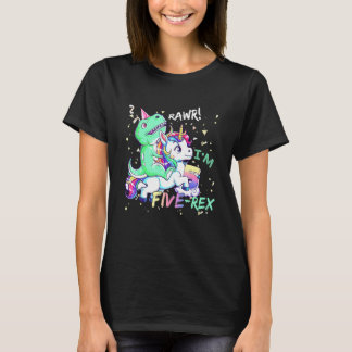 Dinosaur Riding Unicorn Funny T Rex 5 Years Old Ki T Shirt