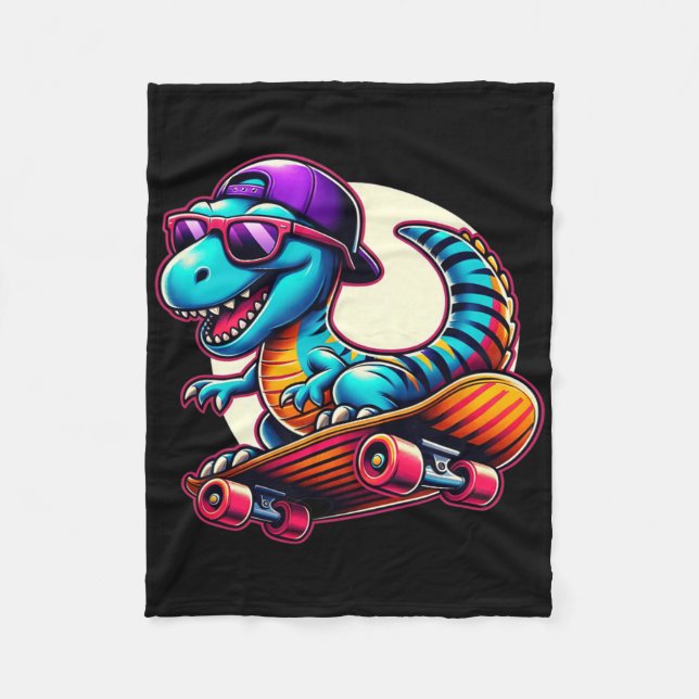 Dinosaur Ridning Skateboard Rolig T-rex Dino Skate Fleecefilt (Framsidan)