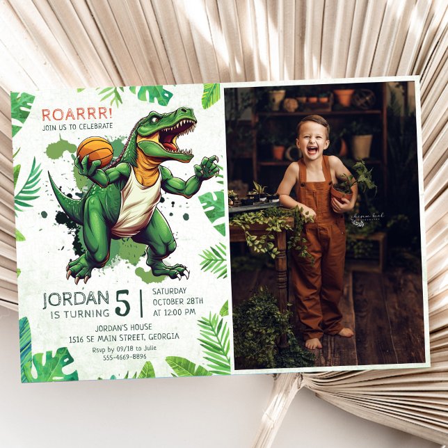 Dinosaur Roar 5:e Födelsedagsfesten Photo Inbjudningar (Skapare uppladdad)