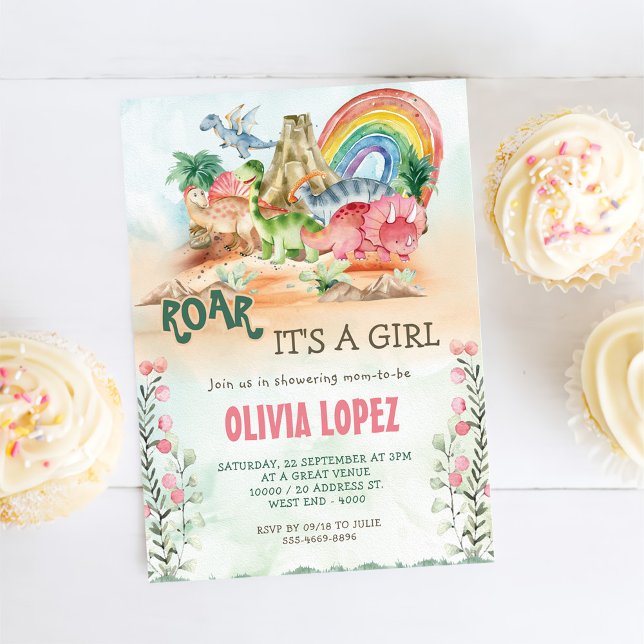 Dinosaur Roar Baby Shower Girl Party Inbjudningar (Skapare uppladdad)