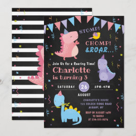 Dinosaur Roar Birthday Chalkboard Girls Dino Party Inbjudningar