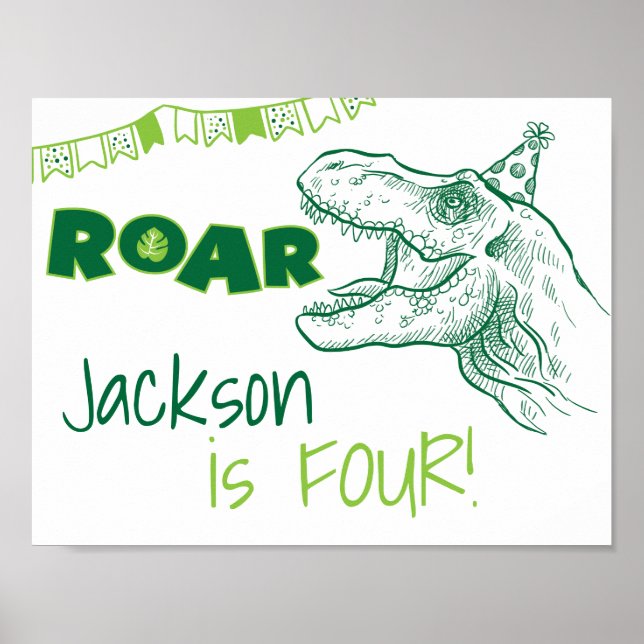Dinosaur Roar Birthday-tecken Poster (Framsidan)