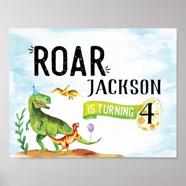 Dinosaur Roar Birthday-tecken Poster (Framsidan)